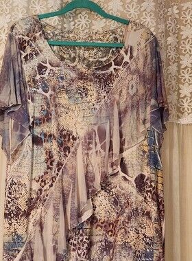 Style & Co. Lace-Yoke Animal Print Tunic in Taupe and Teal